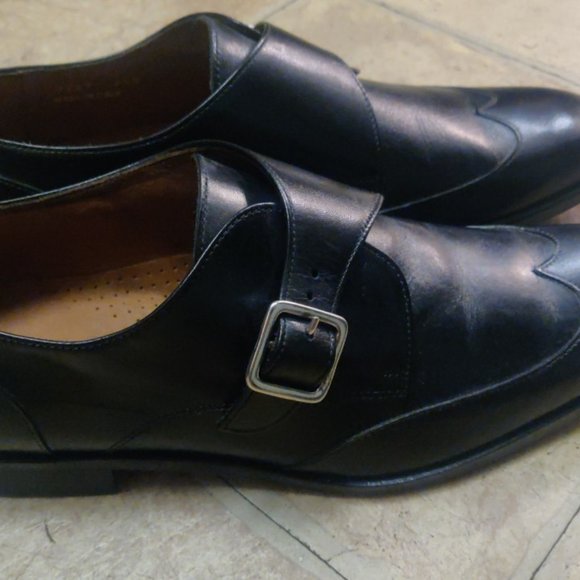 Massimo Matteo 9.5M wingtip single monk strap black made italy 7747 chisel toe - Picture 2 of 12